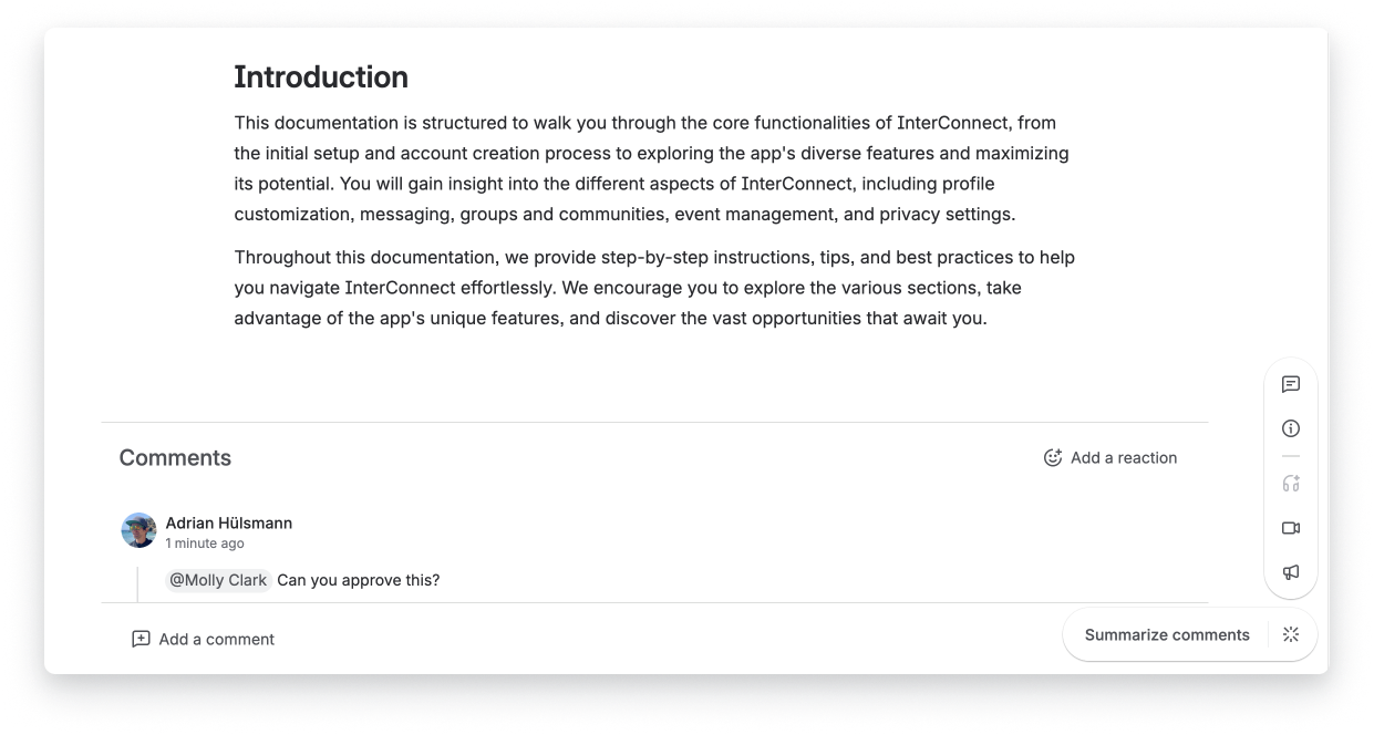 A comment used for approval