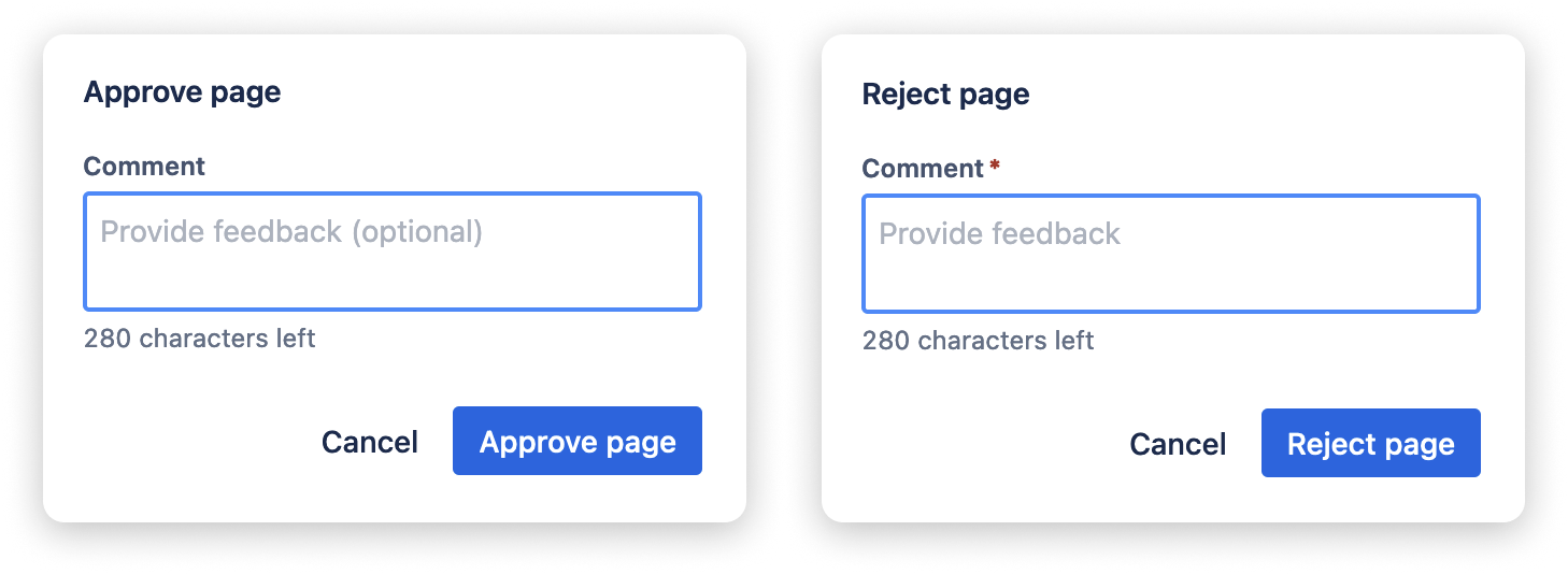 Providing a comment when approving or rejecting a page