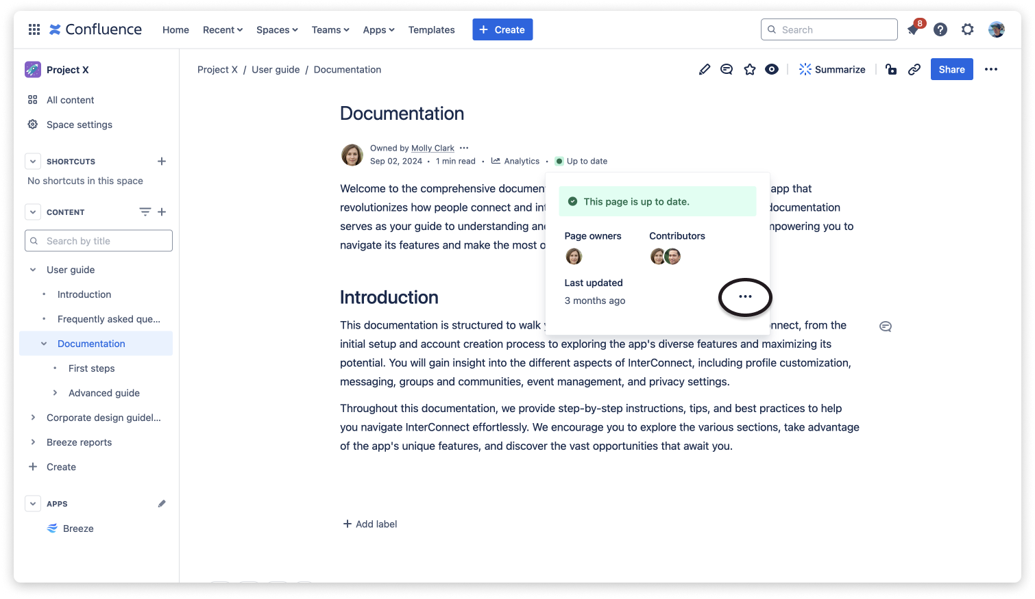 Opening more actions to create a working copy