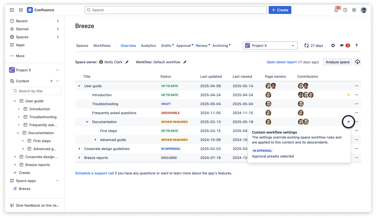 Showing the approval workflow customization