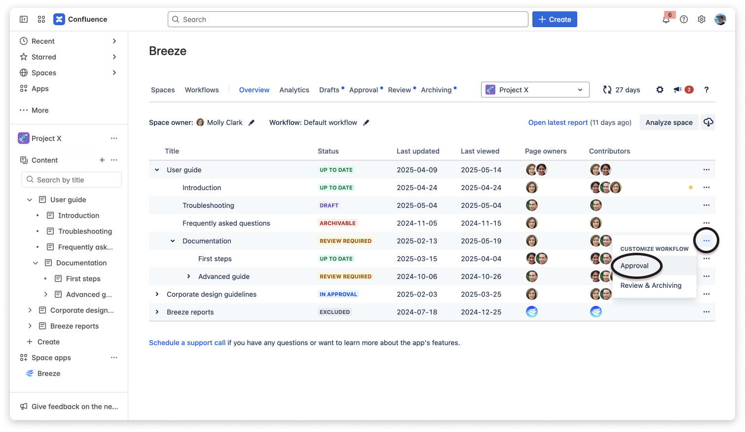 Opening the approval workflow customization
