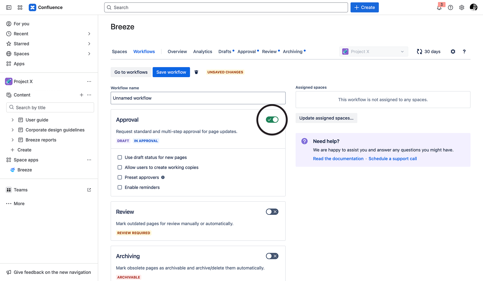 The approvals section is enabled in the workflow form