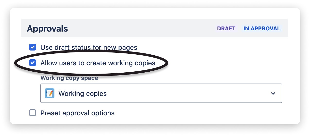 Enabling working copies in the workflow settings