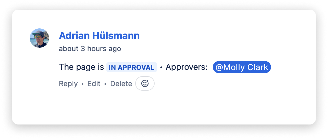 The page comment after the approval request