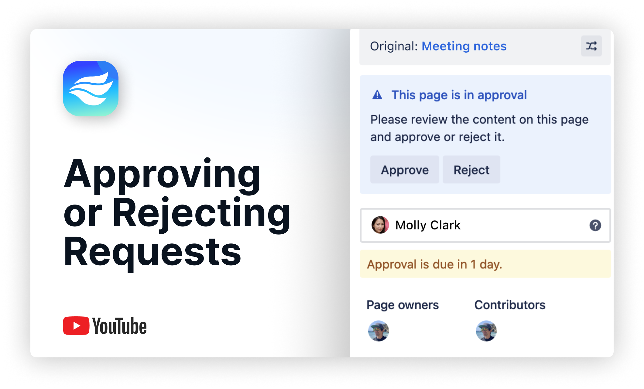 Youtube thumbnail for the video on how to approve or reject Confluence pages