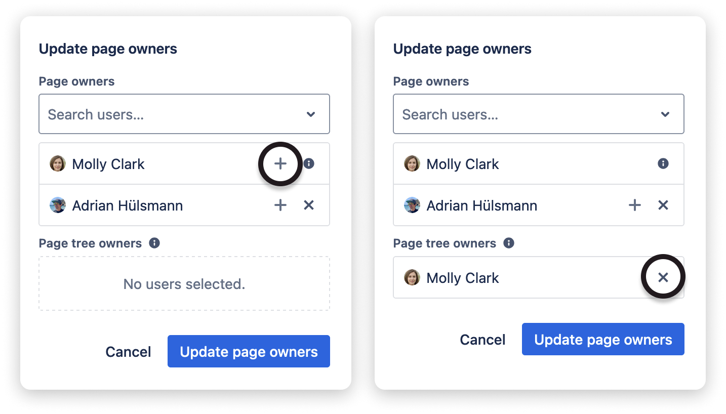 Adding and removing page tree owners