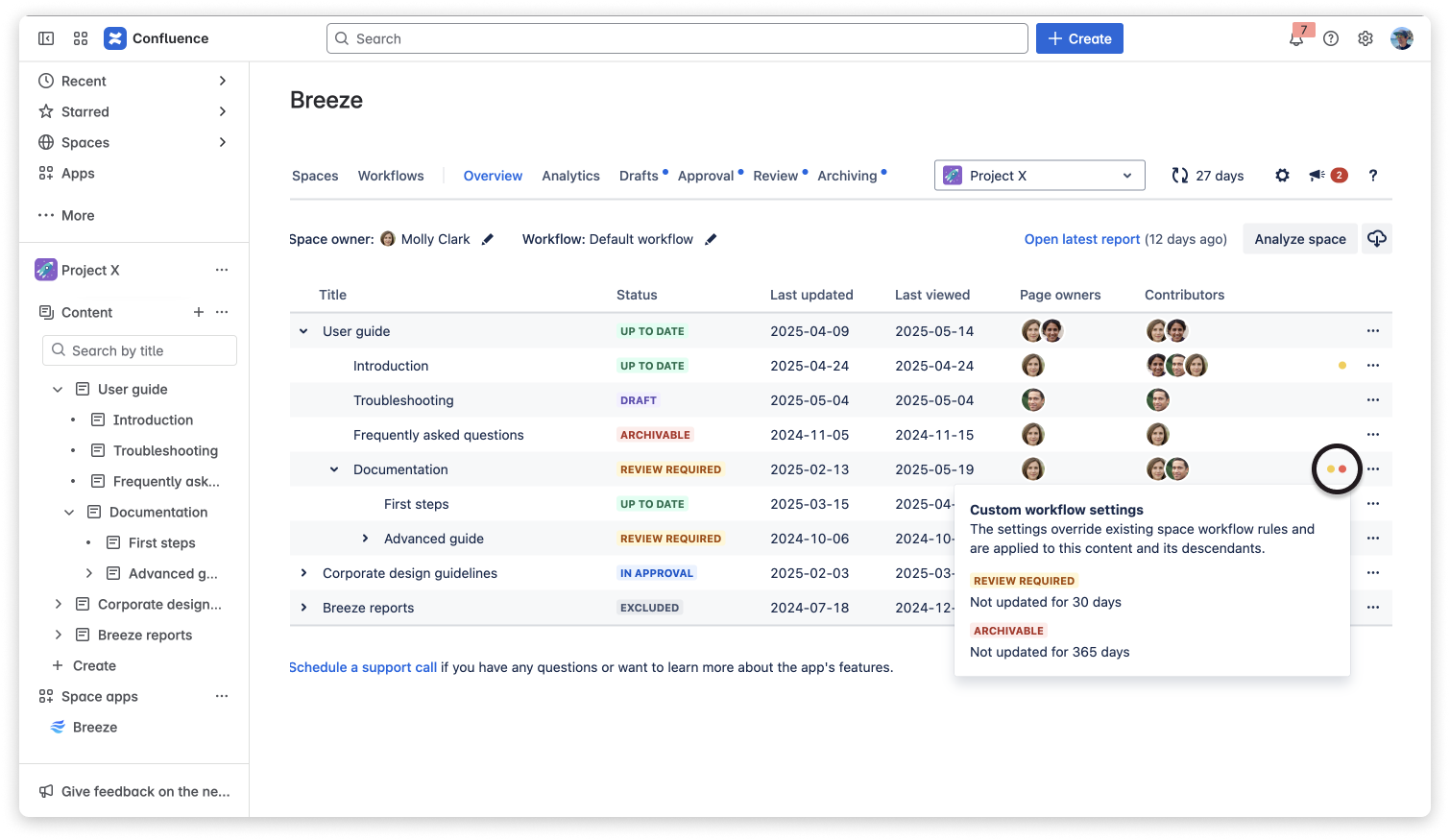 Showing the review workflow customization