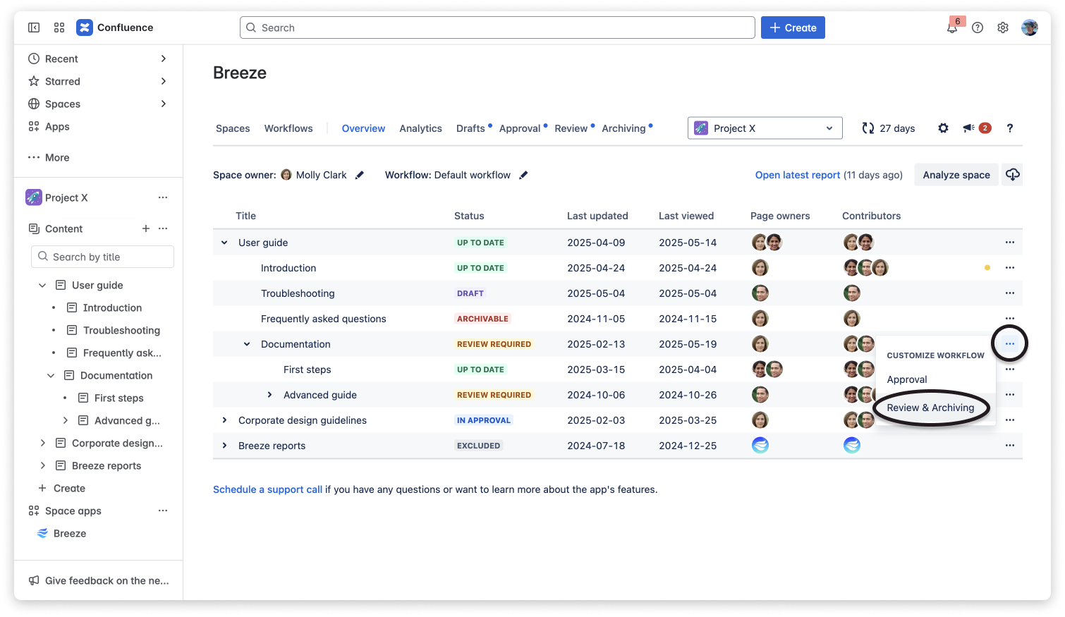 Opening the review workflow customization