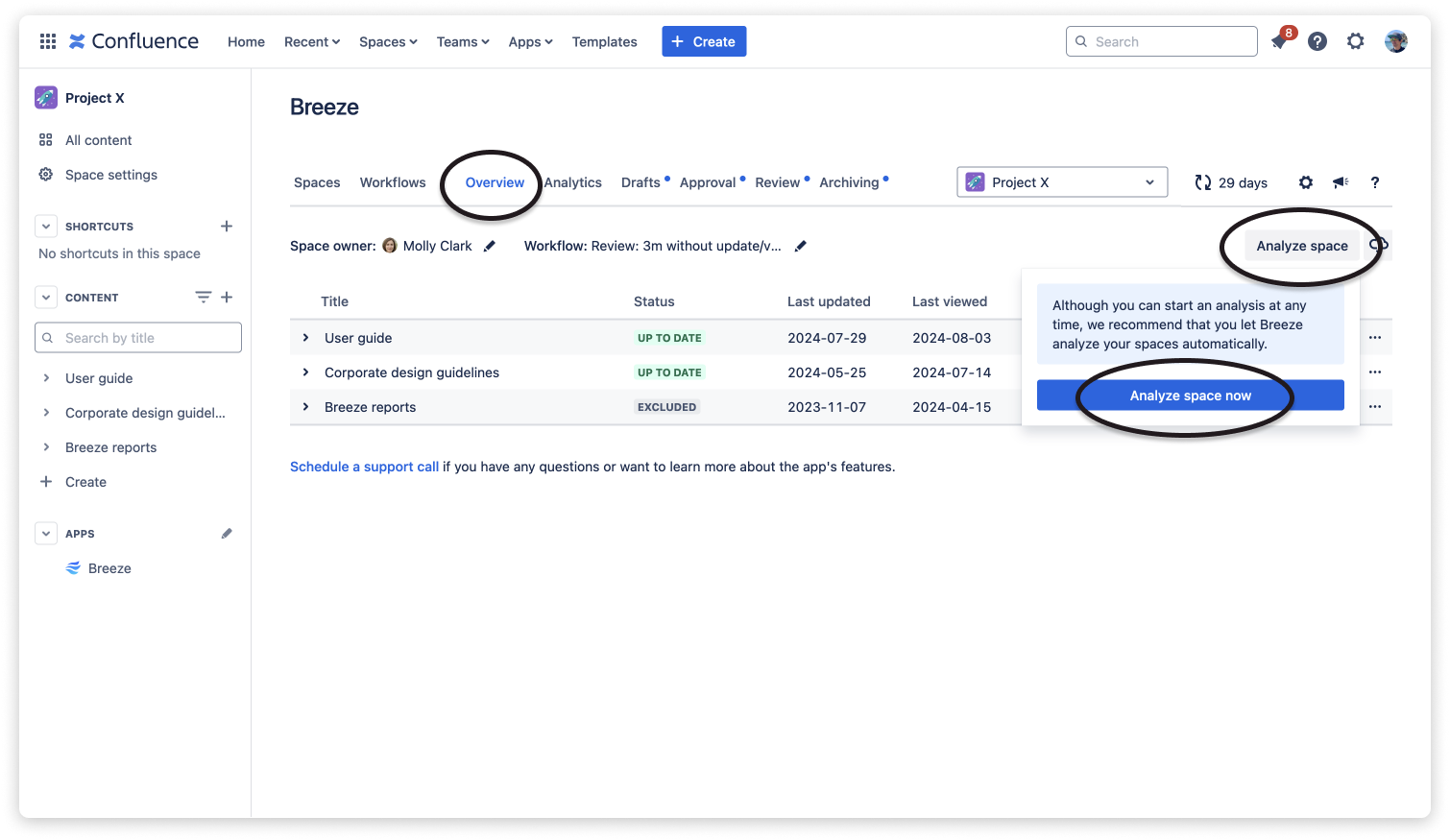 Manually executing a workflow in the Overview component