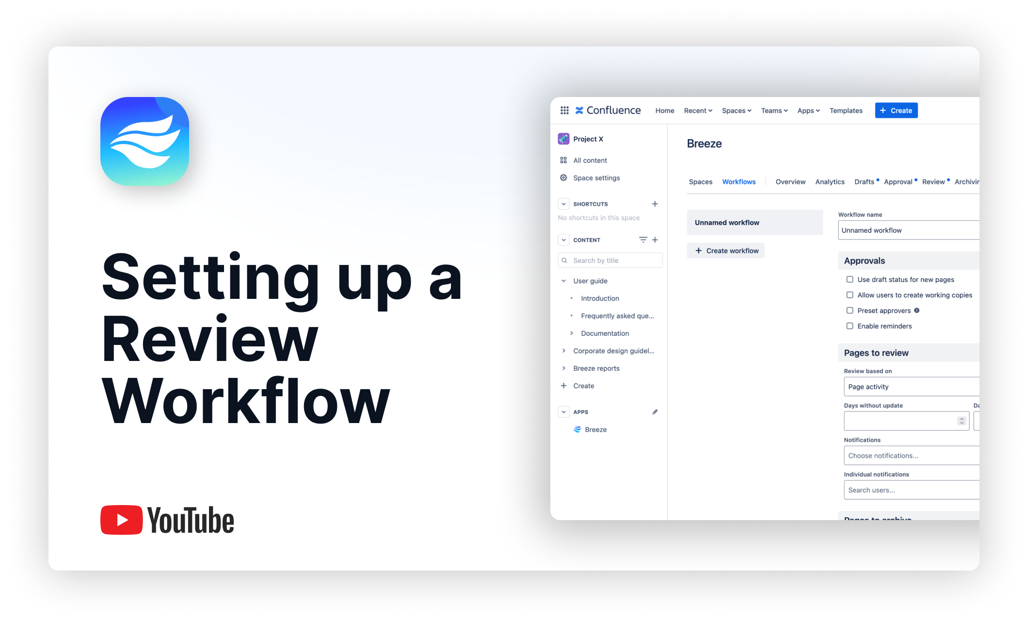 Youtube thumbnail for the video on how to set up a Confluence review workflow