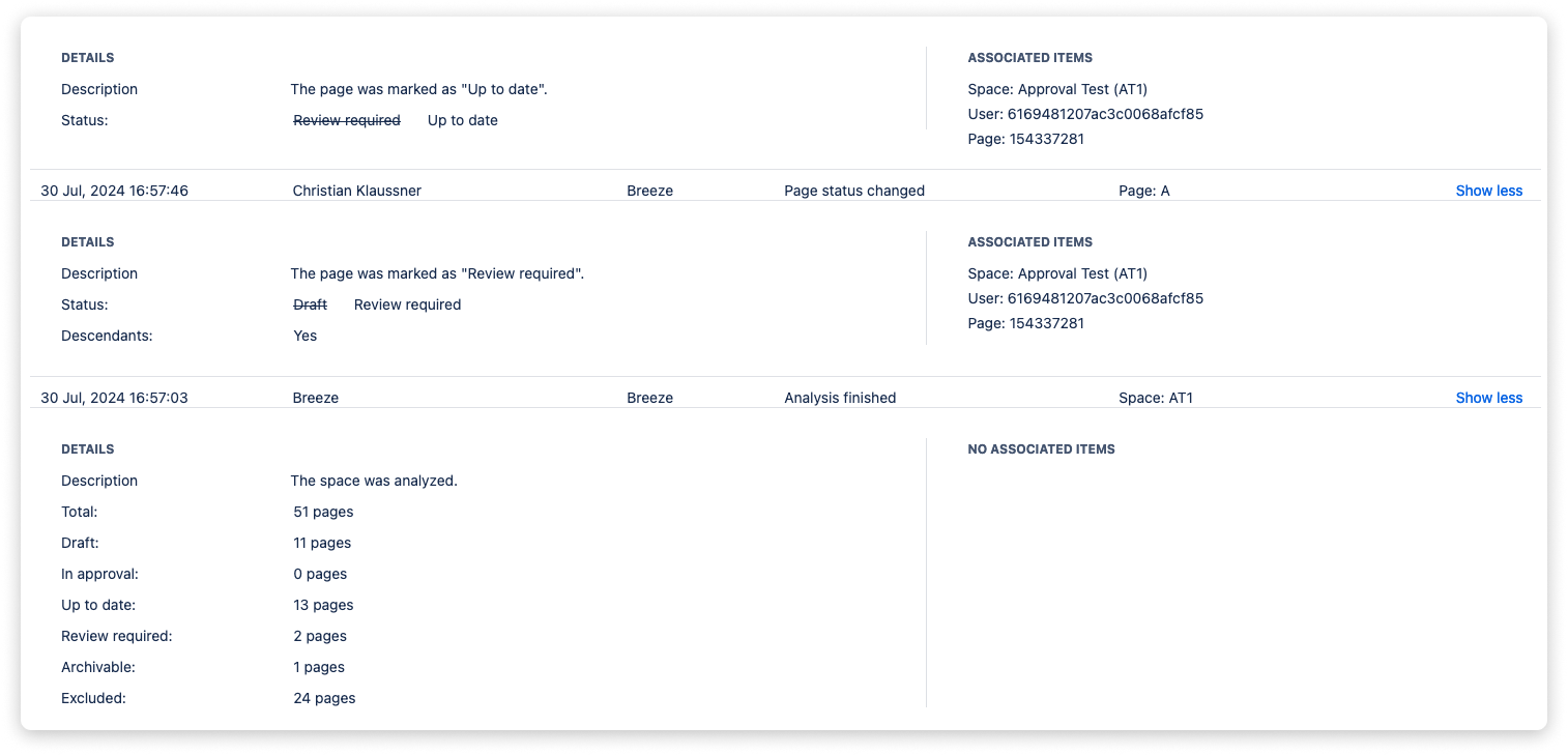 Example audit log