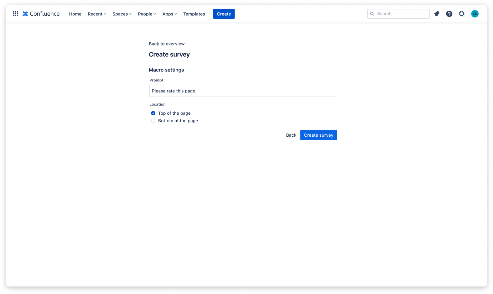 Survey macro settings